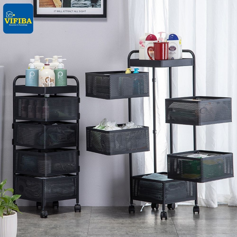 Kệ xoay nhà bếp VIFIBA Loại vuông 5 tầng 26x26x95cm Sơn tĩnh điện Thép carbon không gỉ Màu đen