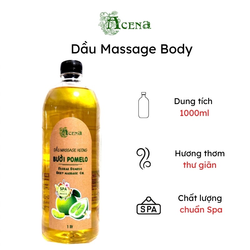 Dầu Massage Body Hương Bưởi Pomelo ACENA 1000ml Trơn Tay, Mùi Thơm Dịu Nhẹ