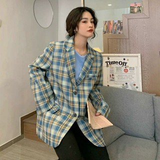 Áo blazer kẻ caro xinh xắn ( Sẵn xanh dương)