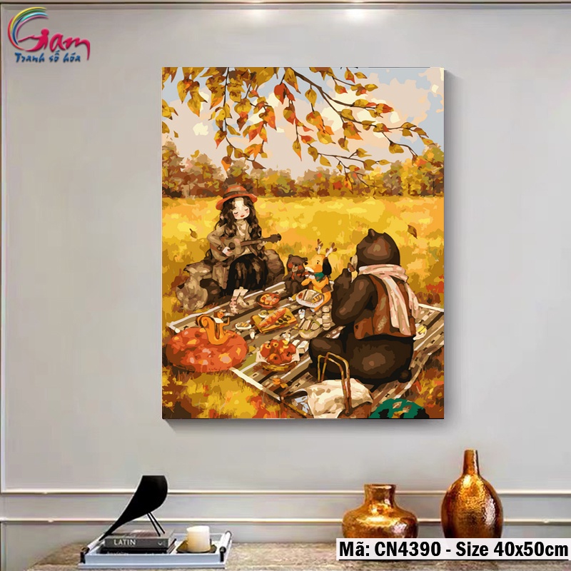 Tranh sơn dầu số hoá Gam cô gái độc thân căng khung 40x50cm CN4390