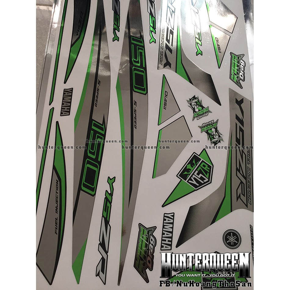 Tem Exciter 150. Tem rời CROM Y15ZR đơn giản, chỉ xanh lá, dán xe đen. Xe màu khác vui lòng inbox