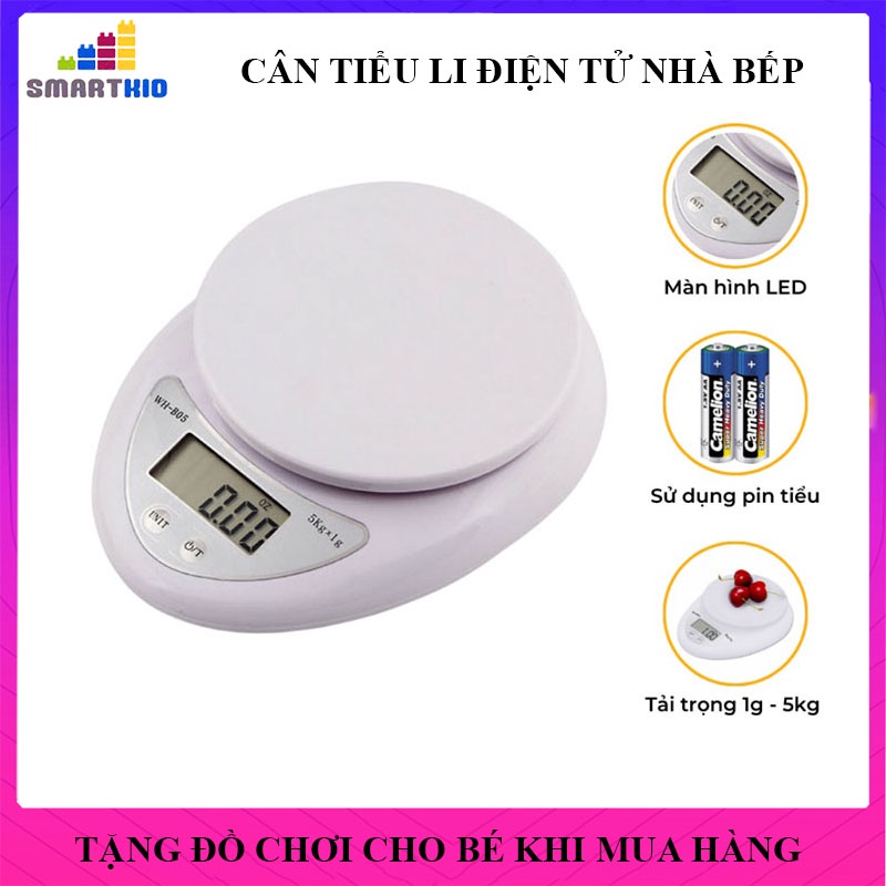 Cân Tiểu Ly Điện Tử Nhà Bếp, Cân Thực Phẩm Cao Cấp Định Lượng 1g - 5kg, Tặng Kèm Pin, Bảo Hành 6 Tháng Dụng Cụ Nấu Ăn