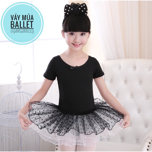 Váy múa ballet basic cộc tay đen