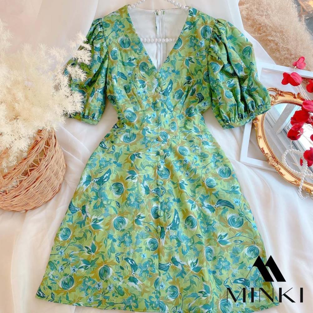 [TTTK] ĐẦM HOA TAY BỒNG DÁNG CHỮ A - CHẤT LIỆU CAO CẤP - MÀU XANH HOA | BigBuy360 - bigbuy360.vn