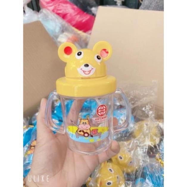 [Kho sỉ]  Cốc Tập Hút Nước Cho Bé Có Tay Cầm Và Ống Hút Nhựa Việt Nhật 280ml