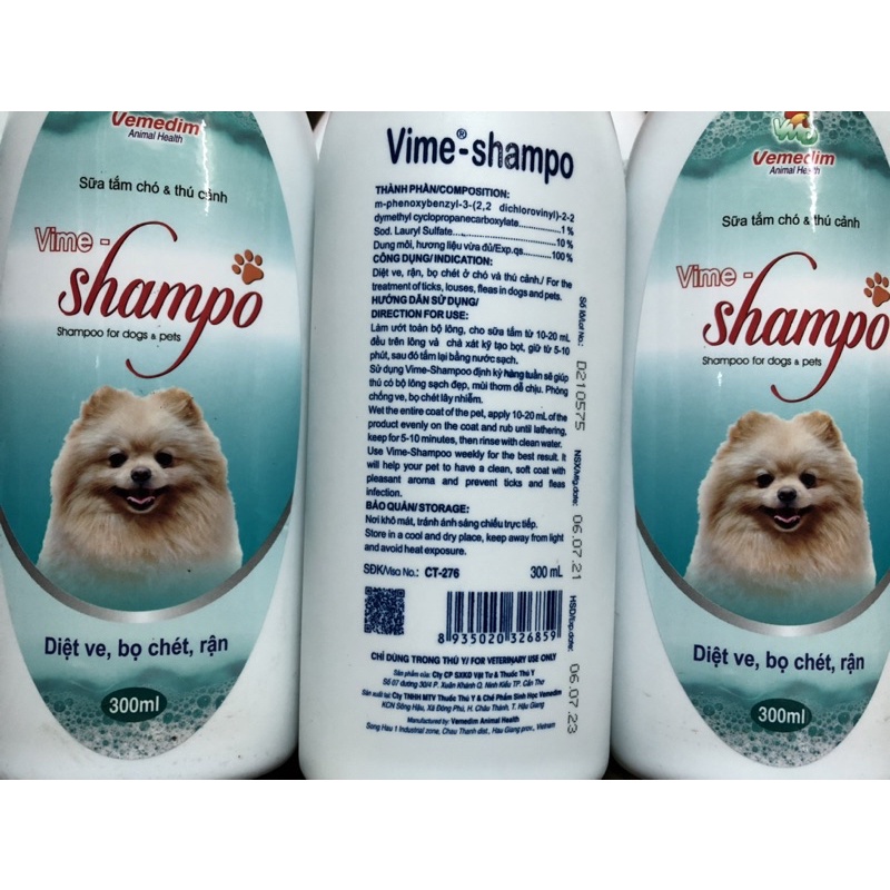 Sữa tắm diệt ve rận cho chó mèo vime shampo 300ml