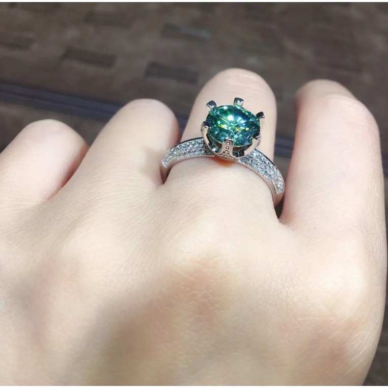 Nhẫn Đeo Tay Chính Hãng Một Carat Blue and Green Moissanite Hình Trái Tim Mũi Tên Và Mũi Tên Đính Kim Cương Thời Trang Cho Nữ