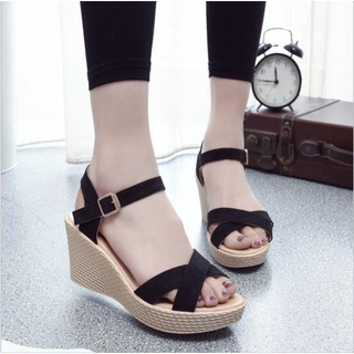 Giày cao gót đế xuồng 9p 2 dây chéo đen TK