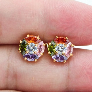 Bông tai mạ vàng 18k đính đá topaz nhiều màu