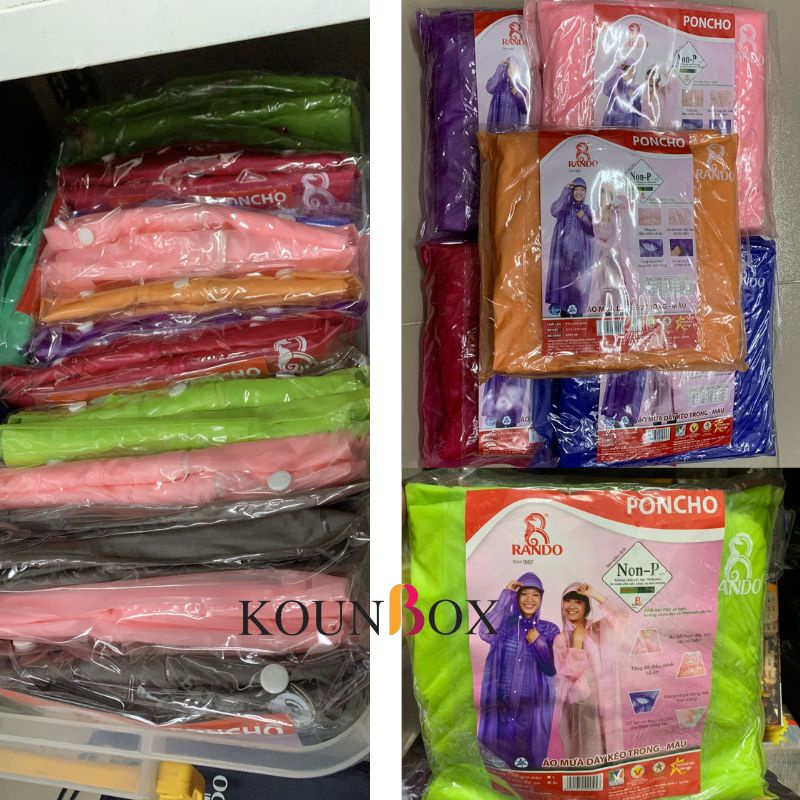 Áo Mưa RANDO Poncho Dây Kéo Trong Màu APPC-09 | Dây Kéo + Nút Bấm | Chất Liệu Trong Mờ, Màu Sắc Thời Trang | Kounbox