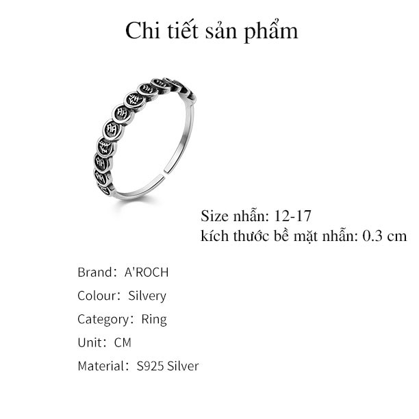 Nhẫn hở nữ Freesize bạc Thái cổ điển J7437 - AROCH Jewelry