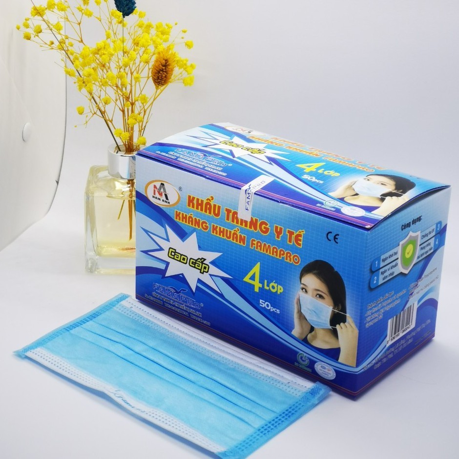 Hộp 50 Cái Khẩu trang y tế Famapro Nam Anh 4 lớp giấy kháng khuẩn