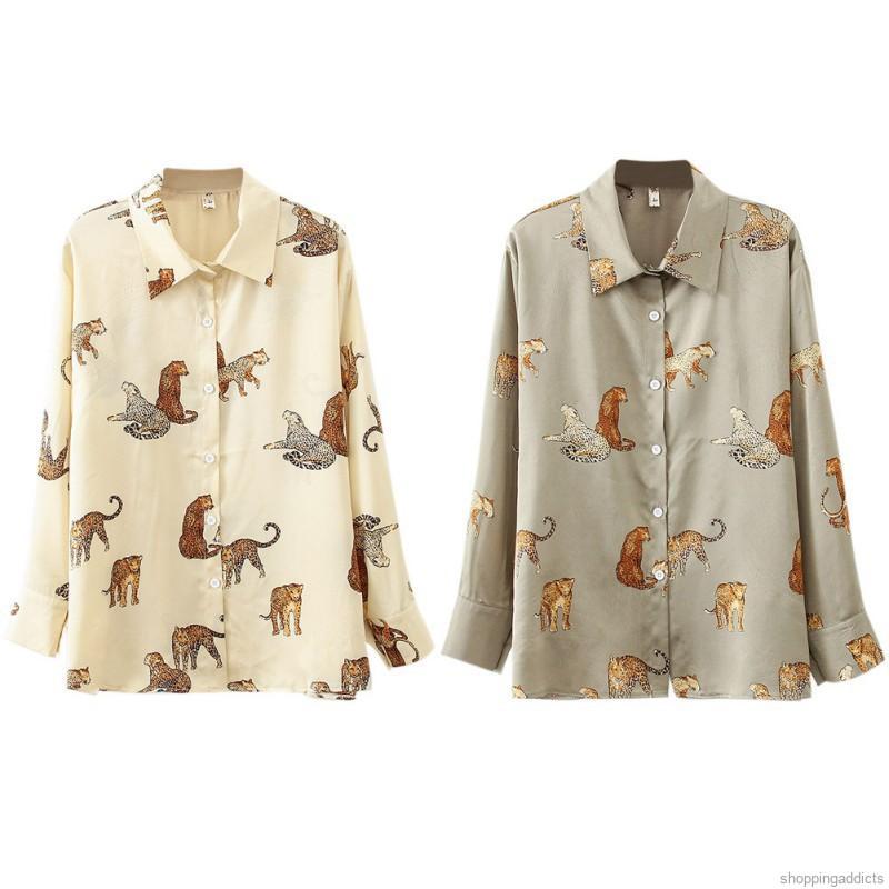 Áo Sơ Mi Dài Tay In Họa Tiết Da Báo Cá Tính Dành Cho Nữ