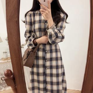 Đầm sơ mi tay dài họa tiết caro thời trang dành cho nữ