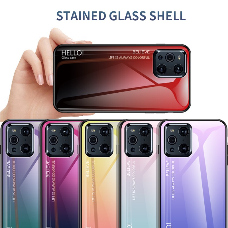 ốp điện thoại Kính Cường Lực Chống Sốc Màu Gradient Cho Oppo Find X3 / Pro