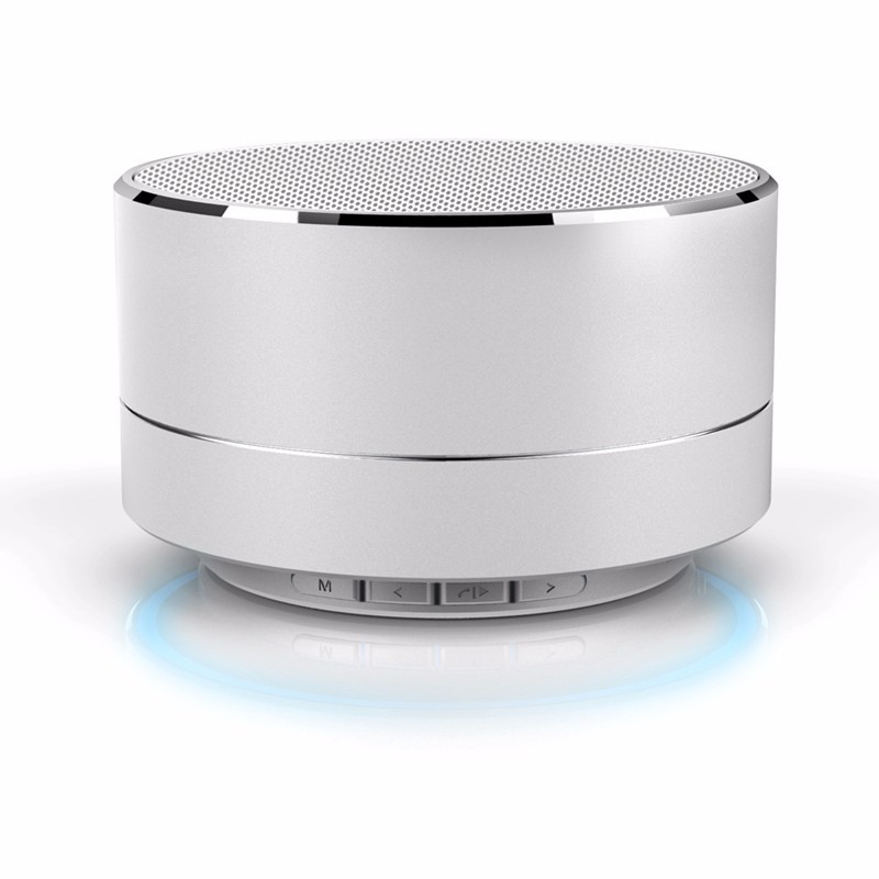 Loa Bluetooth mini vỏ nhôm A10 có đèn LED tích hợp khe cắm thẻ nhớ và hỗ trợ sử dụng usb (Màu Bạc)