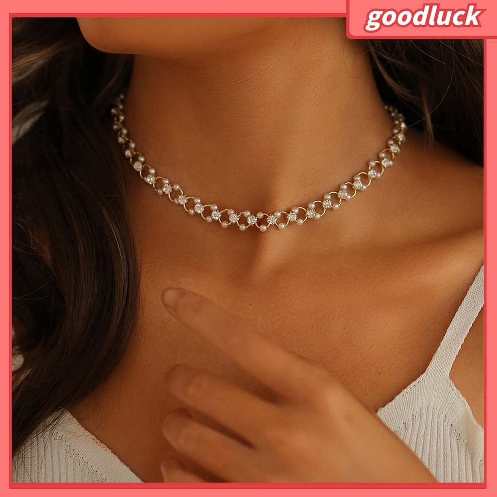 Fairystore| Bộ Trang Sức Vòng Tay/Vòng Cổ/Vòng Tay Đính Đá Zircon Ngọc Trai Giả Lấp Lánh Cho Nữ