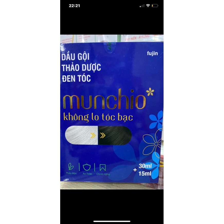 Dầu gội thảo dược đen tóc munchio 30ml+15ml
