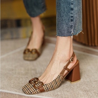 - Giày slingback đế vuông kẻ caro hiện đại - Giày cao gót gót vuông - Giày cao gót cá tính