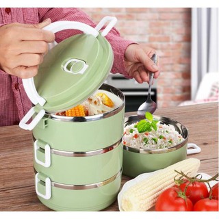 Hộp cơm giữ nhiệt lúa mạch 3 tầng inox làm từ nhựa lúa mạch