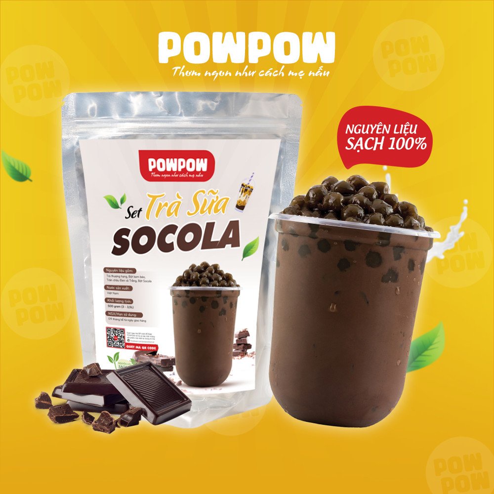 Set nguyên liệu pha trà sữa trân châu SOCOLA tự nấu POWPOW - nấu được 15