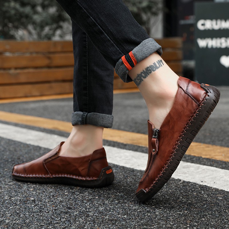 Giày lười da bò màu nâu size 38-48