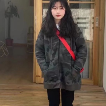 ZHELIHANGFEI Áo Thun Tay Dài Form Rộng Họa Tiết Rằn Ri Theo Phong Cách Retro Mỹ Dễ Phối Đồ