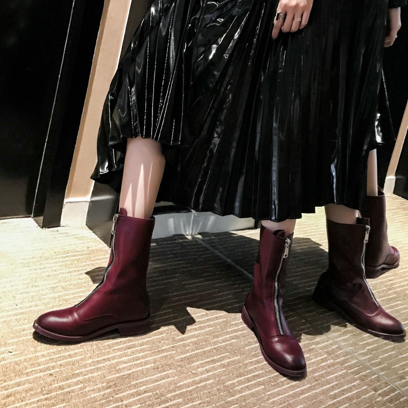 Giày boots martin đế bằng có khóa kéo trẻ trung cá tính | BigBuy360 - bigbuy360.vn