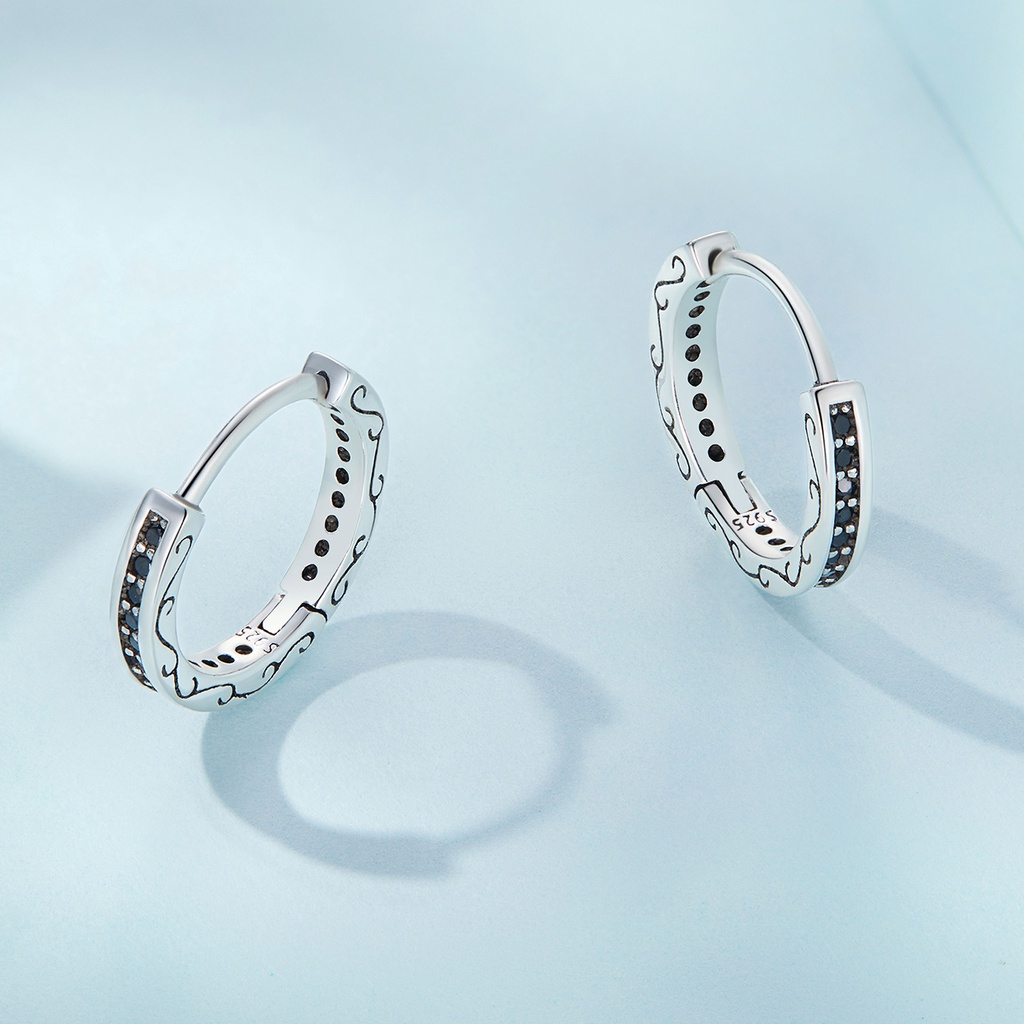 BAMOER Bông Tai Xi bạc 925 ĐíNh Đá Zircon Đen ThờI Trang