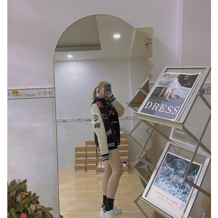 ÁO KHOÁC MLBNY BOMBER 1903 TAY DA TRẮNG - ÁO VARSITY NAM NỮ UNISEX - HÀNG CÓ SẴN