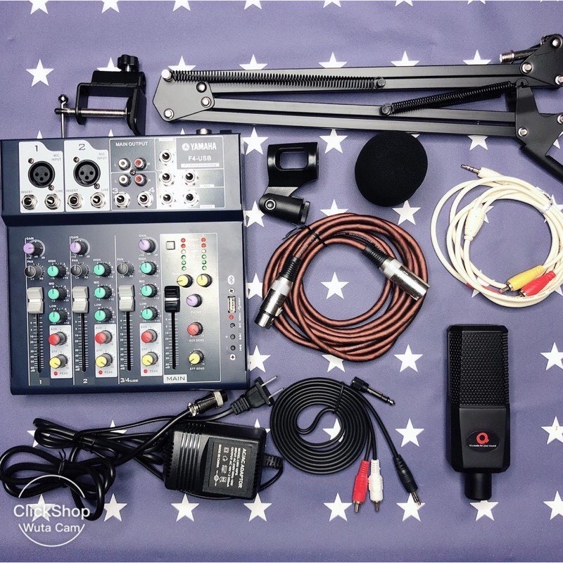 Combo bộ mic thu âm livestream karaoke MIXER F4 Mic ALC280 kèm phụ kiện dây live chế chân kẹp dây 3m bảo hành 12 tháng.