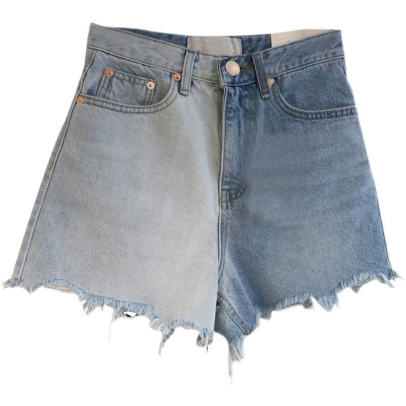 Quần short denim lưng cao phối màu sắc đẹp mắt thời trang mùa hè phong cách Hàn Quốc 2021