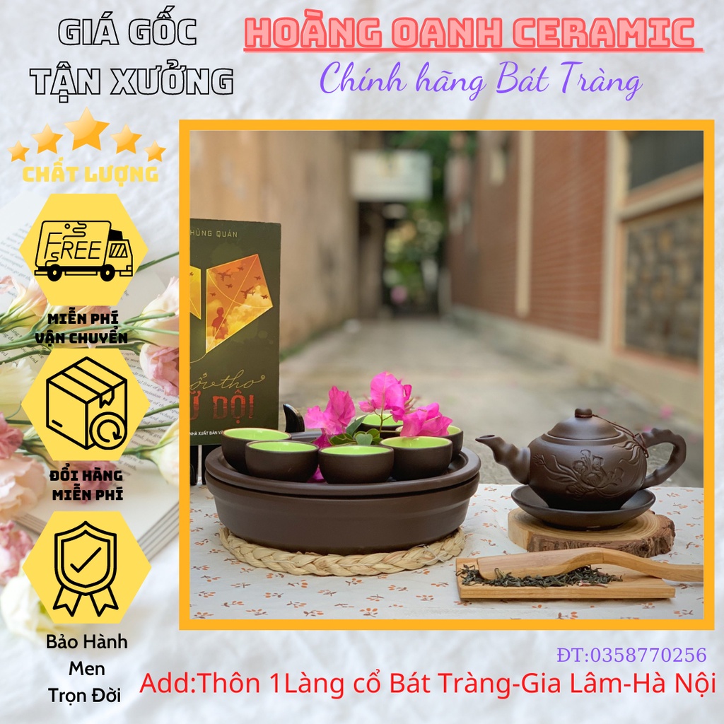 XẢ-XẢ KHO.Ấm chén Tử sa Bát Tràng-đất nung đỏ,giá nhà lò,chuẩn 100% nhà làm.Bộ nhỡ khắc trúc(khay và đĩa)