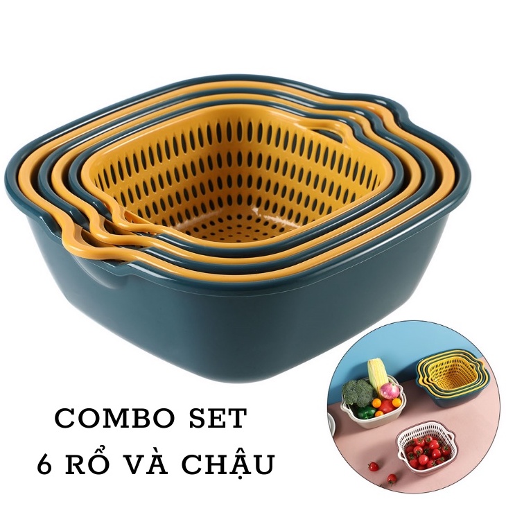 Combo Rổ Thau Chậu 6 Món Chất Liệu Nhựa Cao Cấp, Đựng Đồ Đa Năng Tiện Lợi