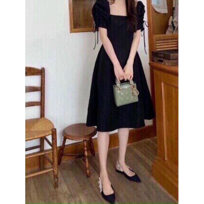 Đầm xòe tay ngắn kết nơ thanh lịch sang trọng