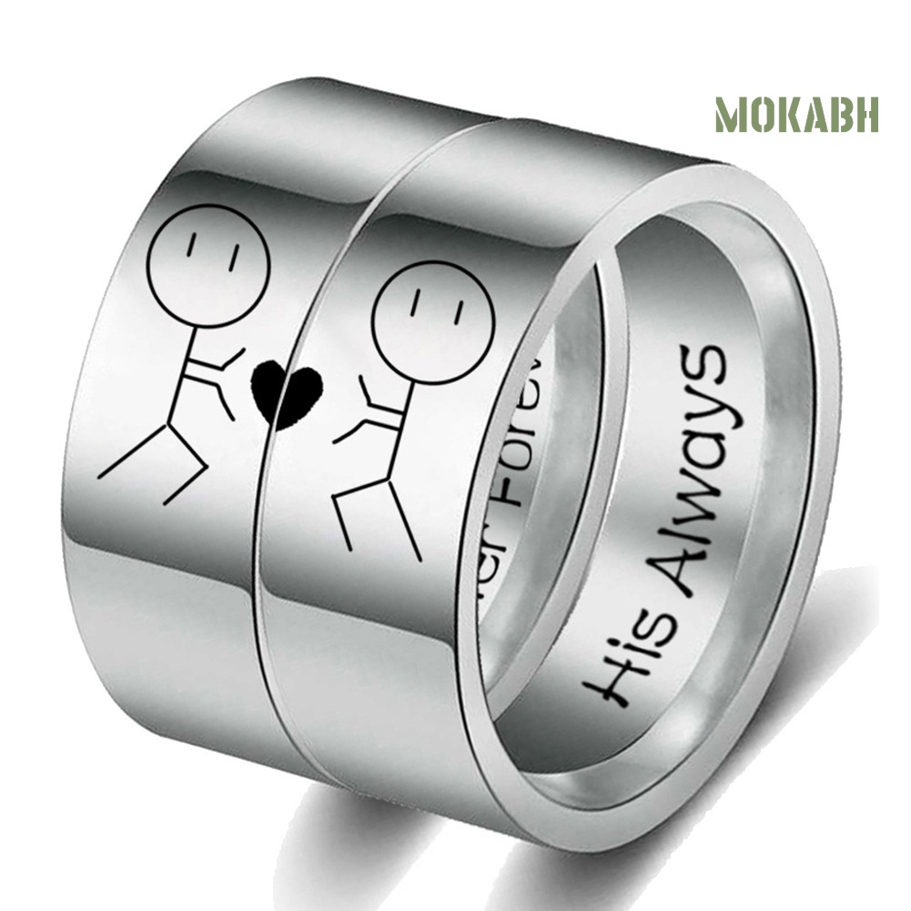 Nhẫn Đôi Bằng Thép Không Gỉ Họa Tiết Hoạt Hình Her Forever His Always