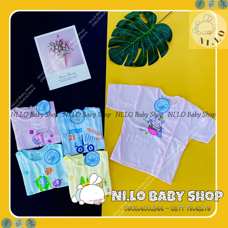 Áo sơ sinh màu, ngắn tay nút lệch JOU, chất vải cotton 100% cao cấp mềm mịn, thoáng mát {Ảnh thật}