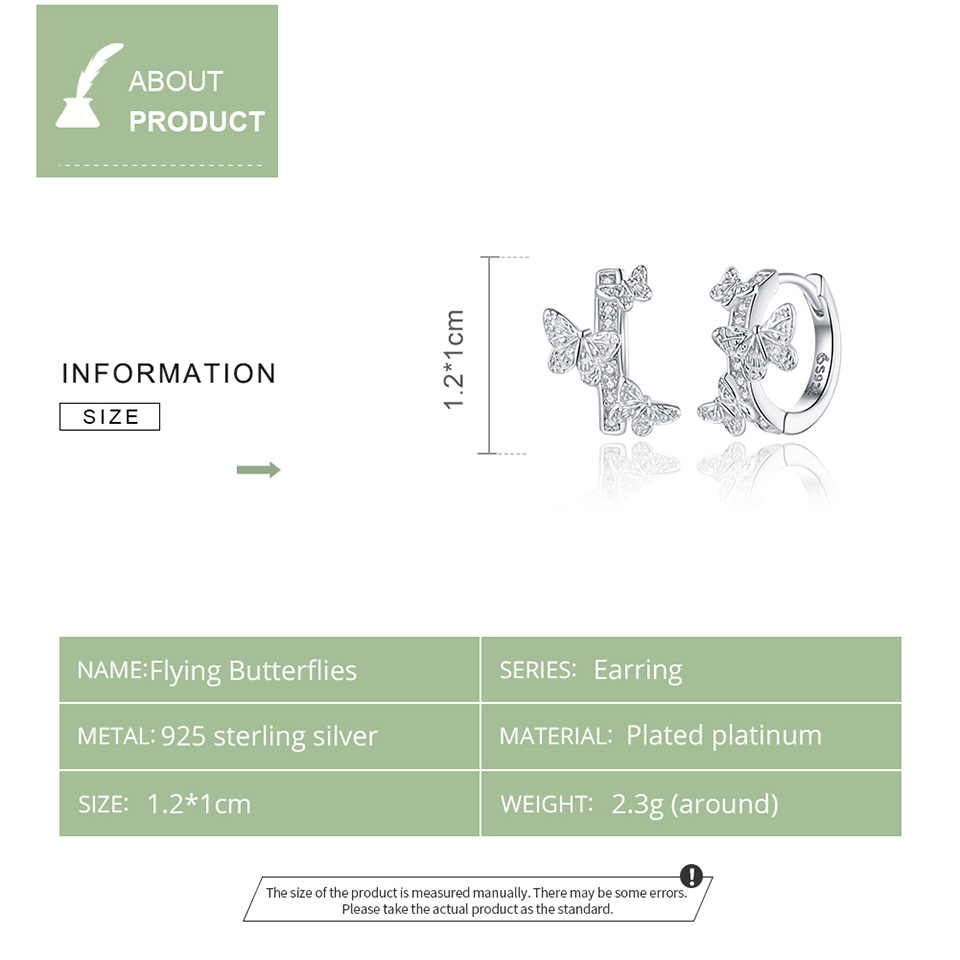 Khuyên Tai Nữ Bamoer BSE445 Bạc 925 Trang Trí Hình Bướm Đính Đá CZ Không Gây Dị Ứng