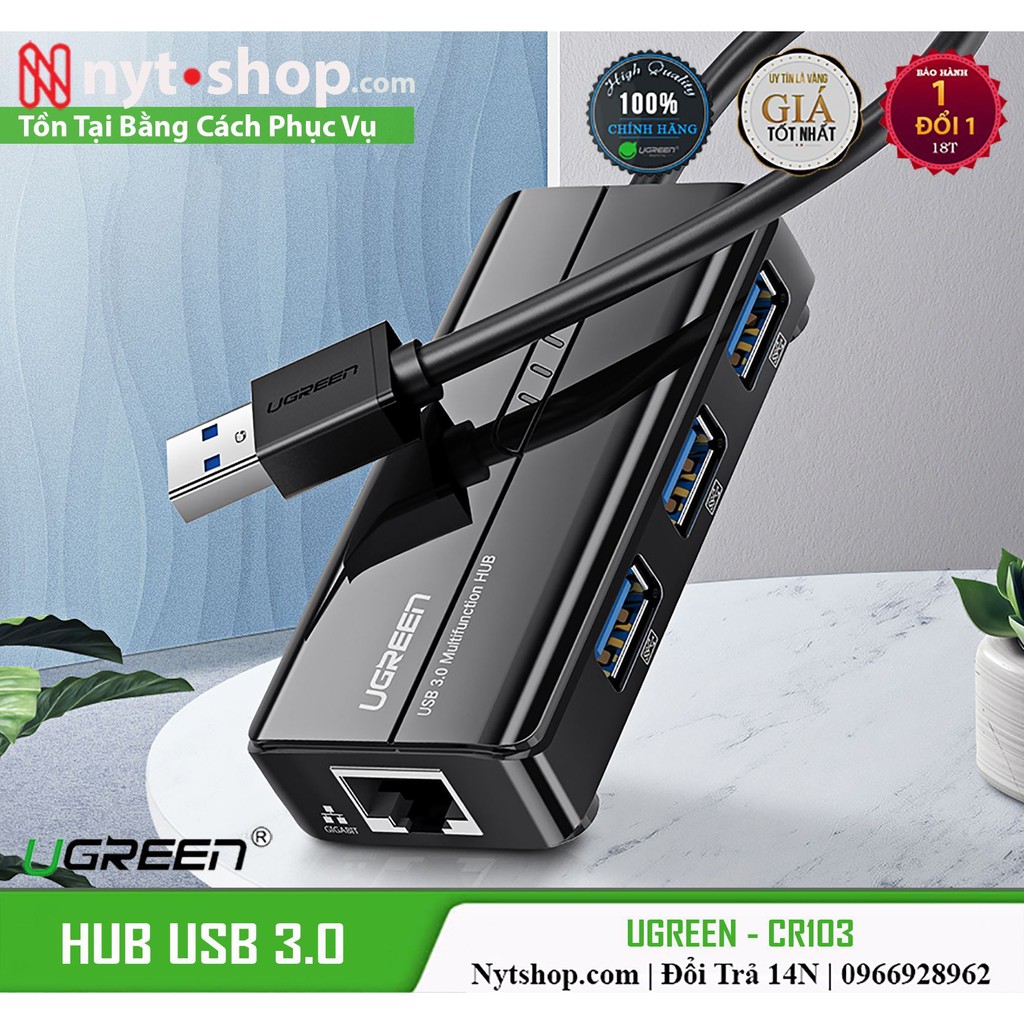 Bộ Chia 3 Cổng USB Kèm Cổng LAN Cao Cấp UGREEN CR103