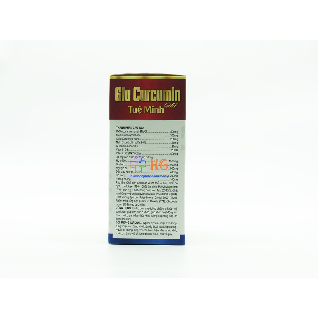 Glu Curcumin Gold Tuệ Minh - Bổ sung Glucosamin, Canxi, Vitamin D3. Hỗ trợ làm trơn ổ khớp, giúp khớp vận động linh hoạt