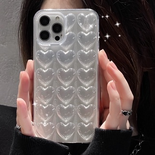 Ốp điện thoại trong suốt tpu mềm hình trái tim tình yêu 3D mát mẻ Tương thích cho Iphone 17 16 PROMAX 15promax 14 PRO MAX 14 PLUS 13 pro max 12 pro max 11 pro max xs max xr x 7 8 plus