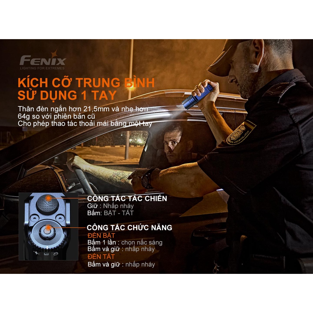 Đèn pin FENIX TK35UE V2.0 độ sáng 5000 lumen chiếu xa 400m 3 LED sử dụng 2 pin sạc 18650