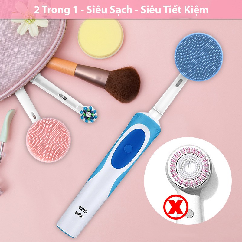 Set 2 đầu cọ rửa mặt bằng silicon dùng thay máy rửa mặt giúp làm sạch, massage mặt hiệu quả, dùng thay đầu bàn chải điện | BigBuy360 - bigbuy360.vn