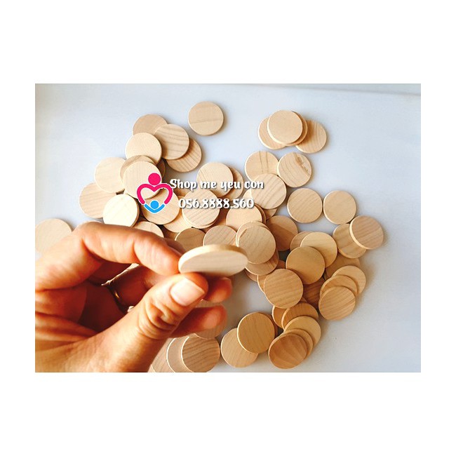 Set 100 miếng dot gỗ tròn tạo hình Montessori - Size 2,5cm loại dày