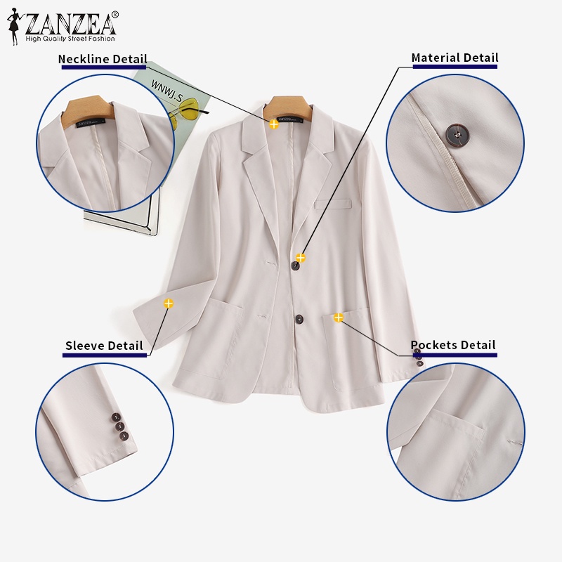 Áo khoác blazer mỏng ZANZEA có túi thời trang dành cho nữ