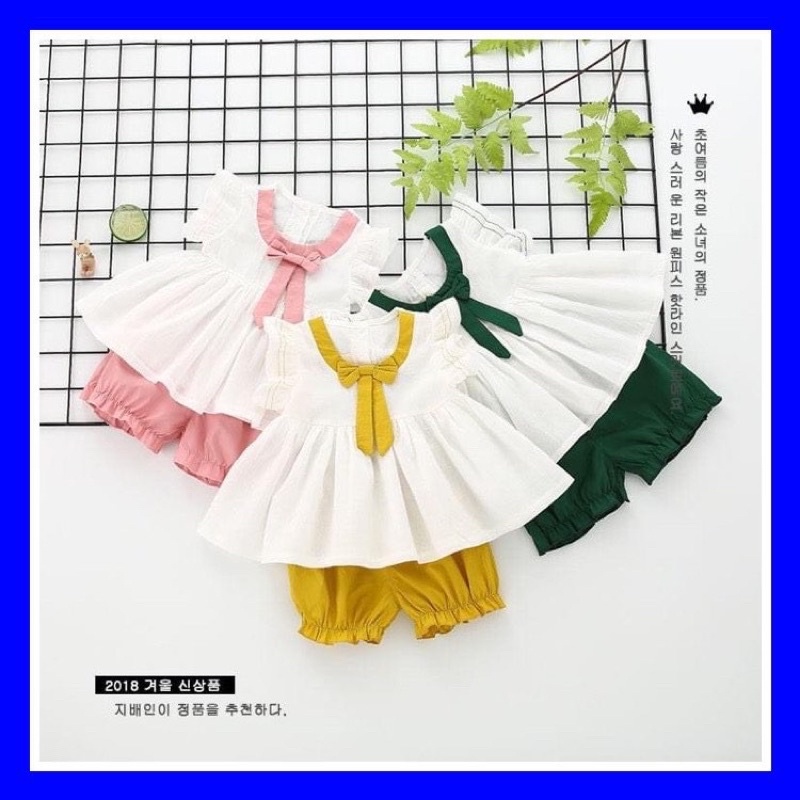 Bộ đồ cổ nơ cho bé gái,bộ quần áo váy cho bé mùa hè,cho bé từ 1-6 tuổi