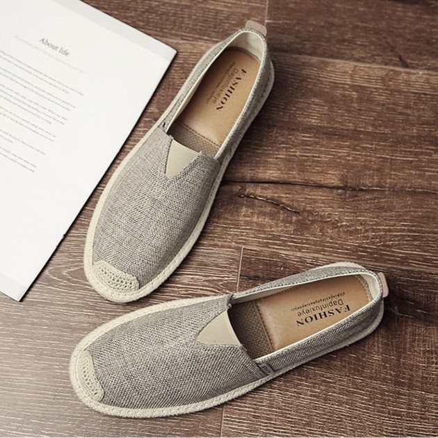 Slip on nam - Giày lười vải nam cao cấp - Vải bố màu rêu xám, mũi cói - Mã SP 2905 (có size 44)