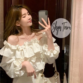  Áo trễ vai tay bồng bèo croptop siêu xinh, áo hở vai trắng bánh bèo tiểu thư - Shyn Closet