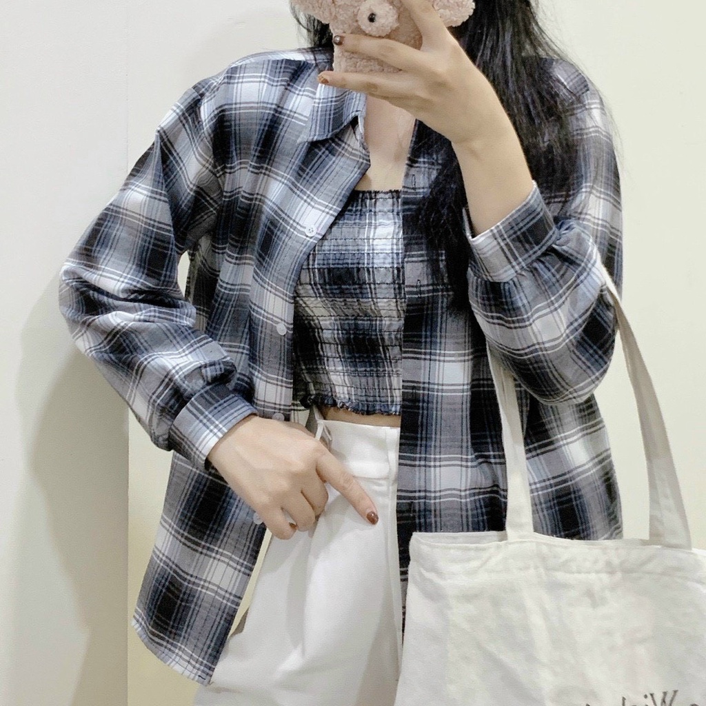 Áo trong áo ngoài sọc caro dễ thương - Shop3nunisex