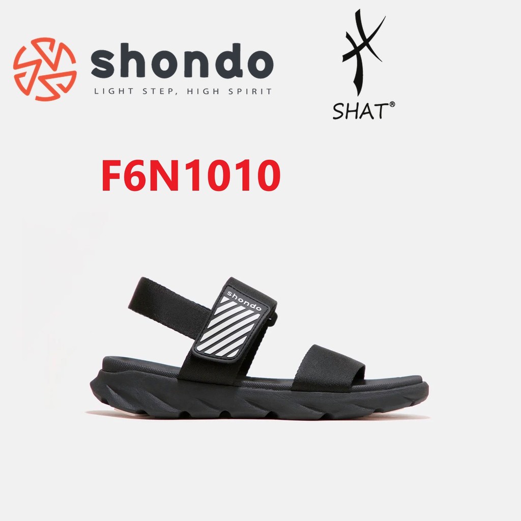 Giày sandal Shondo nam nữ đi học F6 đế bằng quai ngang đen trắng F6N1010